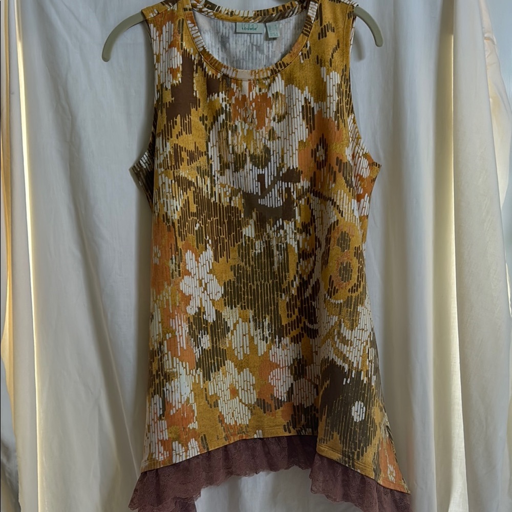 Floral Sleeveless Top with Lace Hem